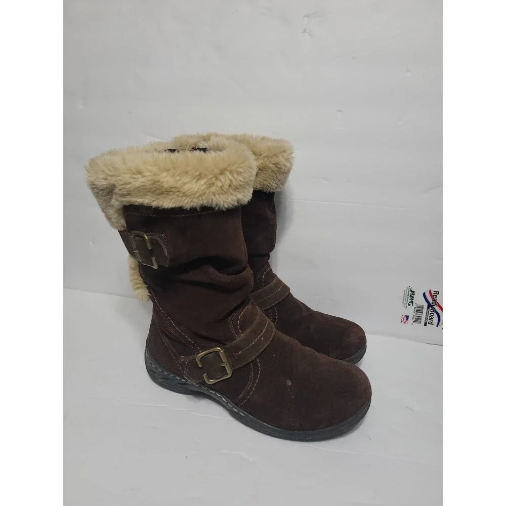 Earth Spirit Brigitte Brown Suede Leather Faux Fur Zip Boots Women’s Size US 8